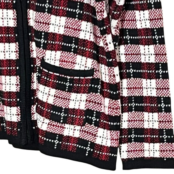 Appleseeds Cardigan Sweater LP Wool Blend Plaid Holiday Christmas Full Zip - Picture 2 of 7